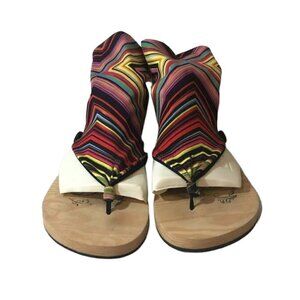 CHULA Sandals Women's Size US7 Pink Green Multicolor Mexican Striped Fabric